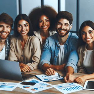 Grupo de personas latinas trabajando en grupo