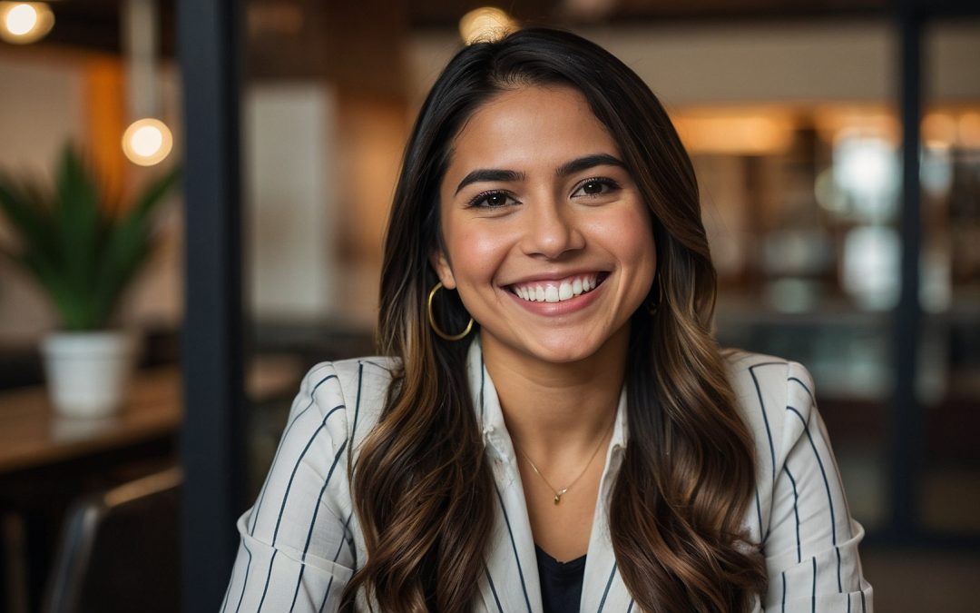 A smiling and creative hispanic young woman